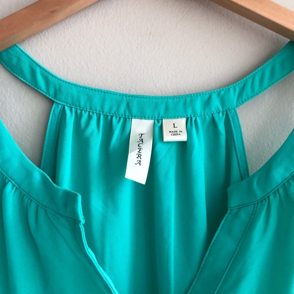 Tacera V-Neck Polyester Tank Top Blouse Teal 4661 - Picture 4 of 9